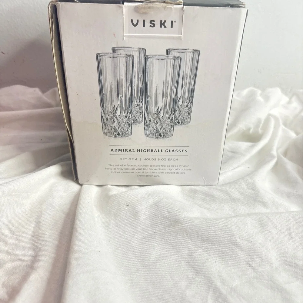 Viski Admiral Highball Glasses Set of 4 Lead-Free Crystal 9 Oz Cocktail